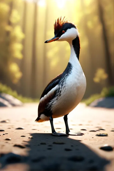 a photograph of , a grebe standing on the ground, artstationhd, the refreshing grebe ever, high detailed 3d render portrait, trending on deviantart, highly detailed vfx portrait of, actual grebe, cinematic photography, beautiful