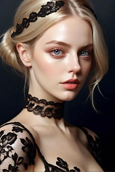 blond woman with black lace and black eyeliners posing for a picture, detailed digital art, beautiful digital illustration, dark but detailed digital art, exquisite digital illustration, stunning digital illustration, gorgeous digital art, extremely detailed digital art, great digital art with details, stunning character art, digital art highly detailed, elegant digital painting, digital art of an elegant