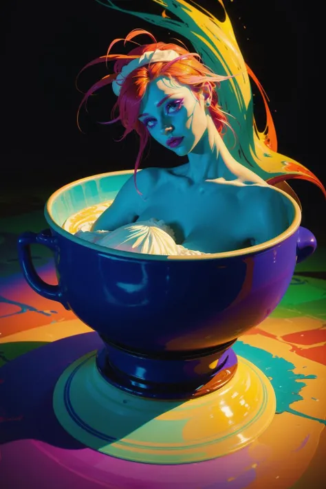 Masterwork, best quality, a photograph of a (gorgeous attractive pale-skinned:1.3) blue hair long hair woman (chef, chef's hat:1.3) with big lips, (large sagging breasts), heavy eyeliner, heavy makeup, by Suicide Girls, soft diffuse lighting, (kitchen, sink, detailed:1.3) BREAK (acid, psychedelic:1.3), (winter, snow, neon), (still life:1.1), molded [clay|cotton candy], impasto paint strokes, [watercolor|crayon], [bold|dark] color palette, ([otherworldly|ethereal]), [intricate|detailed] fluid lines, [dreamlike|fantasy], ([surrealist|gothic] undertones:1.1), [ornamental|decorative] patterns, (graceful figures:0.9), flowing, delicate, (elongated forms:0.9), blend of traditional and modern, [(volumetric [fog:lighting:0.5]:1.3):0.1], (shadow, dusk)