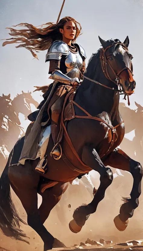 (Digital Painting), (Best Quality), Ancient Battlefield, Warriors, Cold Weapons, Chariots, War Horses, Spears, Golden Iron Horses, Tense Atmosphere, 8k Hyperrealism, Soft Color Scheme, Soft Lighting, Golden Hour, Peaceful Atmosphere, Horizontal