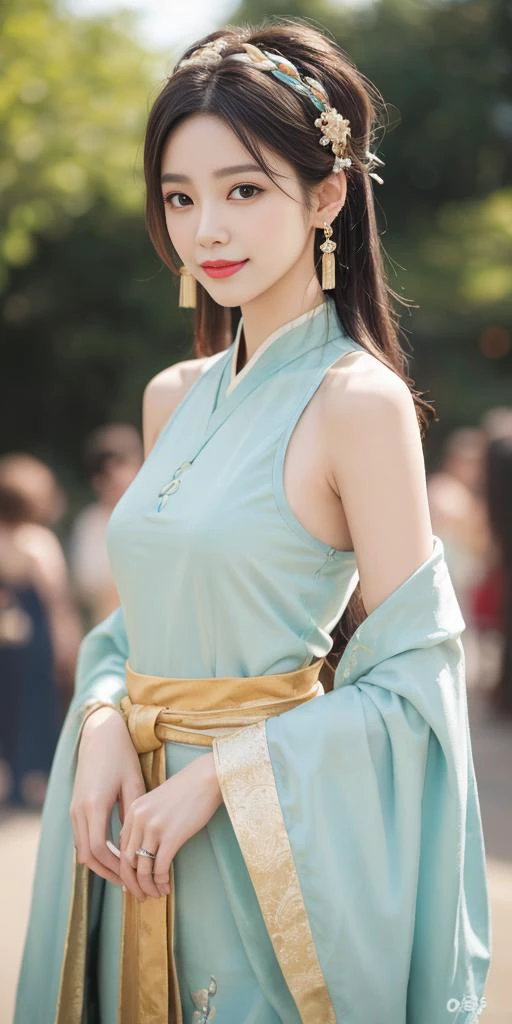 (beauty hair,ostentatious hair accessories,gorgeous hair accessories,light smile:1.15), (<lora:æ
è¶£5:0.08>|<lora:hanfuChinese_v20:0.05>|<lora:hanfu_v29:0.05>|<lora:hanfuTang_v35:0.05>|<lora:hanfuChineseWeddingDressWomen_v15:0.05>|<lora:Song_HanFu:0.05>|<lora:wdr_realisti_hanfu:0.05>|<lora:weijin_hanfu:0.05>),(sexy hanfu clothes,slim waist:1.47),1girl,light smile,happy,((((upper body,real face photo,outdoor background,background blur)))),big eyes,analog style,physically-based rendering,ultra-detailed,professional lighting, photon mapping,(outdoor,bokeh),(RAW photo, best quality, masterpiece:1.3), (realistic, photo-realistic:1.3),detailed facial features,slim girl,tassel, innocent, bangs,(pureerosface_v1:0.95) ,(ulzzang-6500-v1.1:0.75),(flower_style:0.05),<lora:bridal_hairstyle-10:0.1>,(bridal hairstyle:1.15),(looking at viewer,close in viewer:1.7),small breasts,ear ring,hair bow,hair ring,bare shoulders, bare abdomen,cleavage,cosplay style,bikini style hanfu with miniskirt, silk style,slim waist,(ostentatious hair accessories,gorgeous hair accessories:1.6),naked with see-through clothes,more naked style,cosplay style,