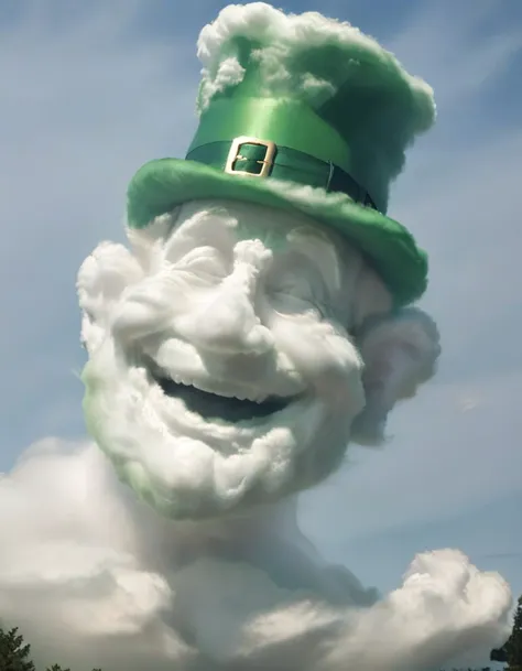 Cloud that looks like a Leprechaun laughing, <lora:Aether_Cloud_v1:1.0>