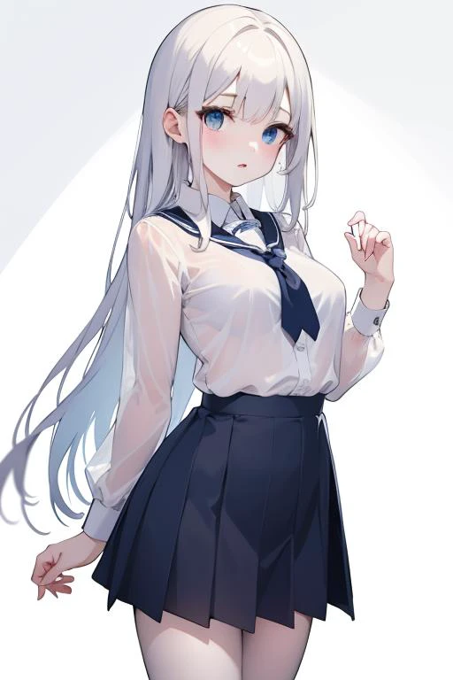 (masterpiece:1.2),extremely high quality,1girl,solo,see-through,meiji_schoolgirl_uniform,[[medium breasts]],[[[nipples]]],looking at viewer,standing,cowboy shot,very long hair,white background,simple background,<lora:Transparent clothes_concept_v1.1:0.7>,