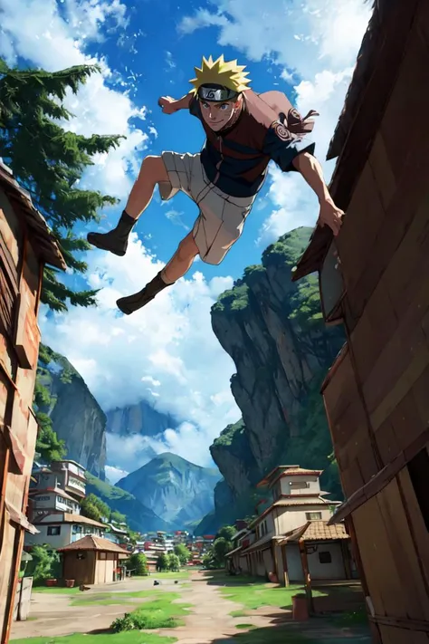 (masterpiece, best quality, ultra detailed), delicate pattern, detailed background, super fine concept art, fisheye lens, at dawn, from side,
1boy, smile, uzumaki naruto, <lora:Naruto:0.8>,
parkour, <lora:Parkour:0.8>,
konohavillage, konoha gate walls, house, ramen resto, , cable, tree, forest, zebra cross, cloudy sky, cloud, <lora:ARWKonohaVillage:0.8>,
motion blur, emphasis line,