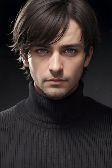 british man wearing sweater, (brown eyes), (gray textured fringe), masterpiece, 8k, high resolution, shallow depth of field, sharp focus