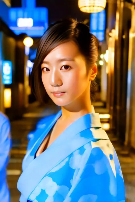 A stunning intricate full color portrait of a pale japanese woman,wearing a yukata,epic character composition,by ilya kuvshinov, alessio albi, crowded street in japan, night, having fun, subsurface scattering, f2, 35mm, film grain <lora:iorikogawa:1> <lora:LowRA:1>