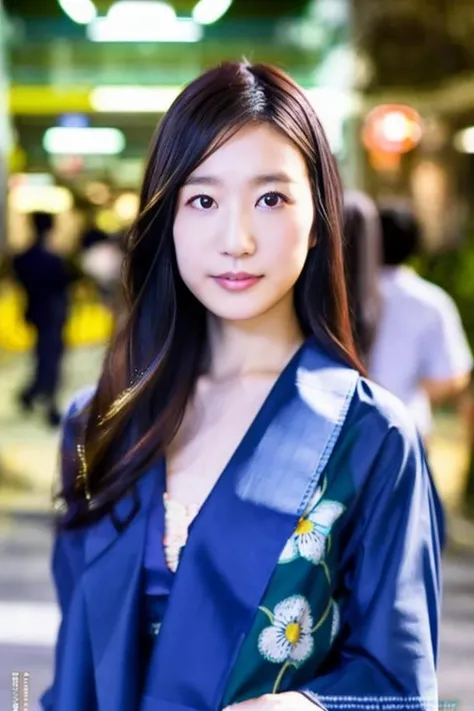 A stunning intricate full color portrait of a pale japanese woman,wearing a yukata,epic character composition,by ilya kuvshinov, alessio albi, crowded street in (Akihabara) ,sharp focus, night, having fun, subsurface scattering, f2, 35mm, film grain <lora:iorikogawa:1>