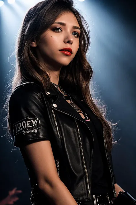 photo of (MilaA_SoloTI_v1:0.99),
Punk rock-inspired attire, featuring edgy and rebellious fabrics, energetic and rebellious pose, low-angle shot, (gritty and bold tones, gritty and raw editing), (Rock Concert Setting, with a high-energy and rebellious atmosphere), fierce and intense eyes, a rebellious and defiant expression, bold and dark lips, (rebellious gaze: 1.1), punk-inspired accessories with a rock and roll edge, (rock concert shot: 1.3), (dramatic and dynamic lighting, creating a high-energy and edgy atmosphere with strong contrasts and dramatic shadows),
<lora:add_detail:0.6>