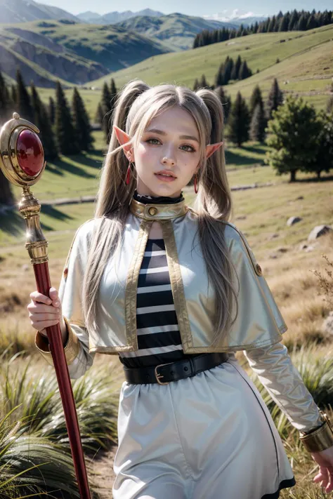 masterpiece, festival, a girl, twins, elf, happy, smiling, making a V sign, cute, fantasy, anime, dark_white, in the forest, with a starry sky, at night