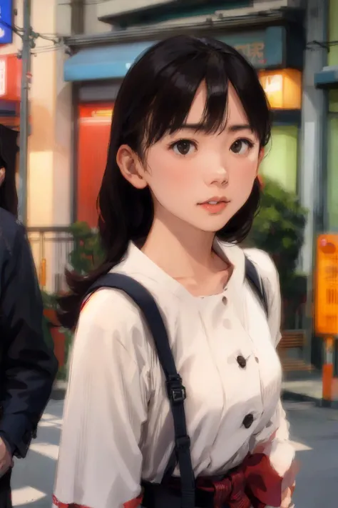 1girl,Tokyo Streetscape,,Upper body only, <lora:ashidamana_lora-05:1>