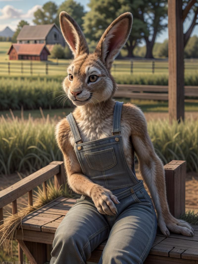 Araffe sitting on a bench with a hat on and a pair of jeans - SeaArt AI