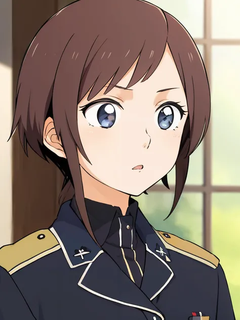 masterpiece, best quality,
 <lora:add_detail:-0.3> <lora:KindredSpiritsontheRoofStyle:0.8>
1girl, (solo)
("      ")
brown hair,
grey eyes,
wild sexy hairstyle,,
(military uniform:1.25)