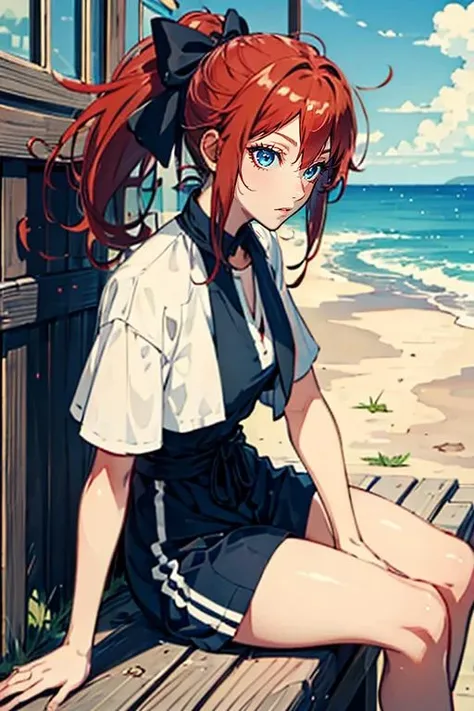 masterpiece, high quality, <lora:Lynn[V2_Complete]:0.7> Lynn, 1girl, solo, hair bow, ponytail, red hair, blue eyes, infirmary, nurse