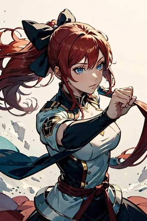 1girl,Tokai Teio, horse ears, brown hair, long hair, high ponytail, streaked hair, multicolored hair, blue eyes, big breast, mecha musume, mechanical wing, serious face,