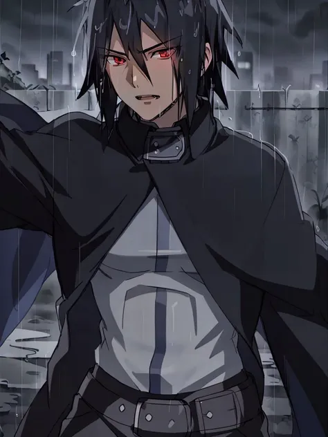 Sasuke Boruto, masculine male, muscular male, black hair, large pectorals, blue cape, solo, outdoors, rain, neo city, red eyes, volumetric lighting, best quality, masterpiece, intricate details, tonemapping, sharp focus, hyper detailed, realistic,
<lora:Sasuke Boruto:1>