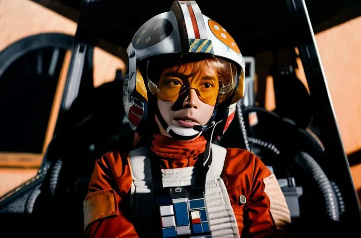 cockpit view,red haired woman,<lora:rebelpilotsuitv02:1> helmet on, googles on,(rebel pilot suit:0.7), ((en face)),RAW photo, 8k uhd, dslr, soft lighting, high quality, film grain, Fujifilm XT3