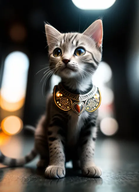 a cute kitten made out of metal, (cyborg:1.1), ([tail | detailed wire]:1.3), (intricate details), hdr, (intricate details, hyperdetailed:1.2), cinematic shot, vignette, centered
 <lora:epiNoiseoffset_v2:1>