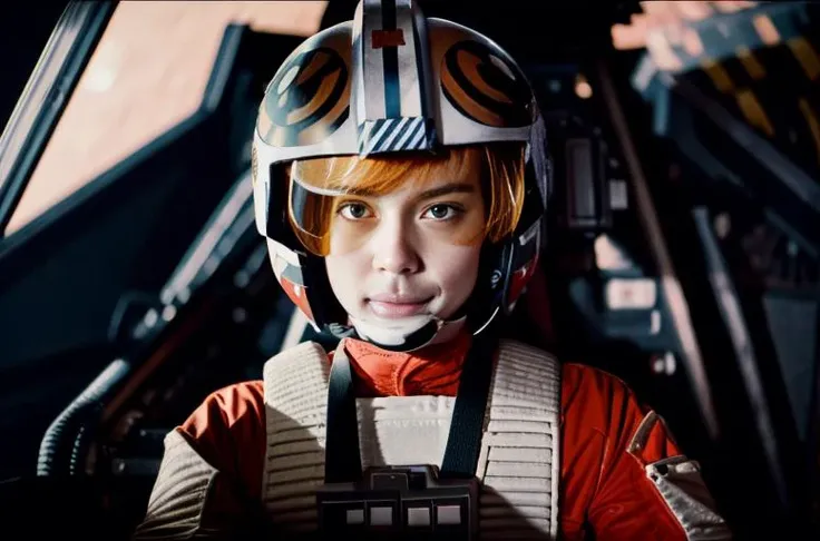 cockpit view,red haired woman,<lora:rebelpilotsuitv02:1> helmet on, googles on,(rebel pilot suit:0.7), ((en face)),RAW photo, 8k uhd, dslr, soft lighting, high quality, film grain, Fujifilm XT3