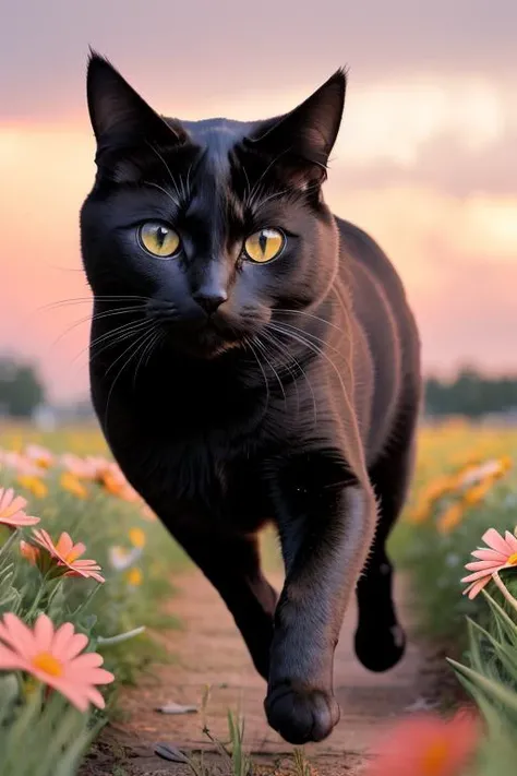 (((anime cat running through a field of flowers))),, best quality, ultra high res, (photorealistic:1.4),, high resolution, detailed, raw photo, sharp re, by lee jeffries nikon d850 film stock photograph 4 kodak portra 400 camera f1.6 lens rich colors hyper realistic lifelike texture dramatic lighting unrealengine trending on artstation cinestill 800,, photorealistic, photo, masterpiece, realistic, realism, photorealism, high contrast, photorealistic digital art trending on Artstation 8k HD high definition detailed realistic, detailed, skin texture, hyper detailed, realistic skin texture, armature