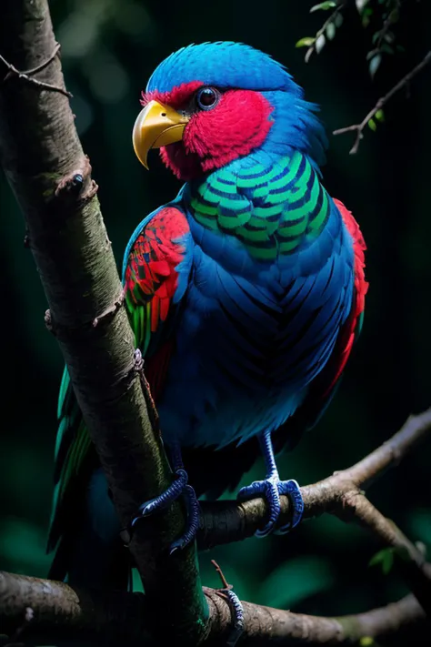 (((colorful bird sitting on a branch, dark mysterious forest, dramatic lighting, dark photo, night))),, best quality, ultra high res, (photorealistic:1.4),, high resolution, detailed, raw photo, sharp re, by lee jeffries nikon d850 film stock photograph 4 kodak portra 400 camera f1.6 lens rich colors hyper realistic lifelike texture dramatic lighting unrealengine trending on artstation cinestill 800,, photorealistic, photo, masterpiece, realistic, realism, photorealism, high contrast, photorealistic digital art trending on Artstation 8k HD high definition detailed realistic, detailed, skin texture, hyper detailed, realistic skin texture, armature