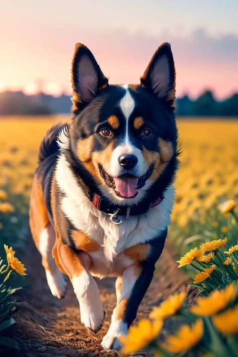 (((anime dog running through a field of flowers))), photorealistic, photo, masterpiece, realistic, realism, photorealism, high contrast, photorealistic digital art trending on Artstation 8k HD high definition detailed realistic, detailed, skin texture, hyper detailed, realistic skin texture, armature, best quality, ultra high res, (photorealistic:1.4),, high resolution, detailed, raw photo, sharp re, by lee jeffries nikon d850 film stock photograph 4 kodak portra 400 camera f1.6 lens rich colors hyper realistic lifelike texture dramatic lighting unrealengine trending on artstation cinestill 800,