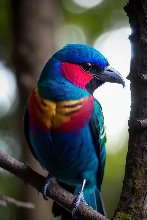 (((colorful bird sitting on a branch, dark mysterious forest, dramatic lighting, dark photo, night))),, best quality, ultra high res, (photorealistic:1.4),, high resolution, detailed, raw photo, sharp re, by lee jeffries nikon d850 film stock photograph 4 kodak portra 400 camera f1.6 lens rich colors hyper realistic lifelike texture dramatic lighting unrealengine trending on artstation cinestill 800,, photorealistic, photo, masterpiece, realistic, realism, photorealism, high contrast, photorealistic digital art trending on Artstation 8k HD high definition detailed realistic, detailed, skin texture, hyper detailed, realistic skin texture, armature