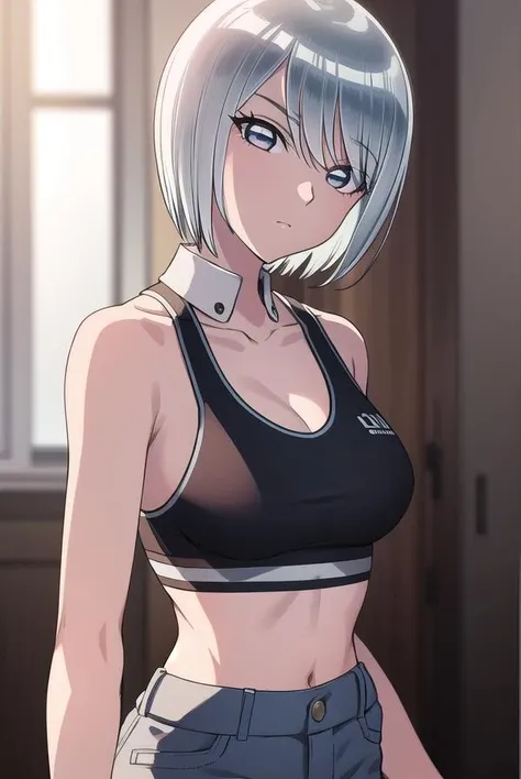 eleonore, <lora:eleonore-lora-nochekaiser:1>,
eleonore, short hair, white hair, (white  eyes:1.5),
BREAK navel, midriff, collar, sports bra, pants,
BREAK looking at viewer,
BREAK indoors,
BREAK <lora:GoodHands-vanilla:1>, (masterpiece:1.2), best quality, high resolution, unity 8k wallpaper, (illustration:0.8), (beautiful detailed eyes:1.6), extremely detailed face, perfect lighting, extremely detailed CG, (perfect hands, perfect ),