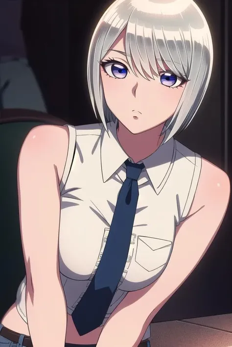 eleonore, <lora:eleonore-lora-nochekaiser:1>,
eleonore, short hair, white hair, (white eyes:1.5),
BREAK bare shoulders, sleeveless, belt, pants, crop top, denim, jeans, necktie, collared shirt,
BREAK looking at viewer,
BREAK indoors,
BREAK <lora:GoodHands-vanilla:1>, (masterpiece:1.2), best quality, high resolution, unity 8k wallpaper, (illustration:0.8), (beautiful detailed eyes:1.6), extremely detailed face, perfect lighting, extremely detailed CG, (perfect hands, perfect anatomy),