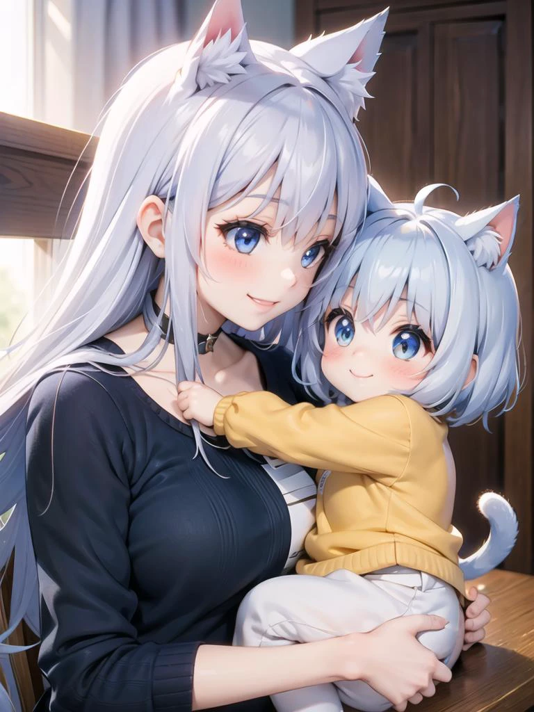 2 cat girl, forehead-to-forehead, girl , silver hair, smile
<lora:forehead-to-forehead_v2_b:0.5>