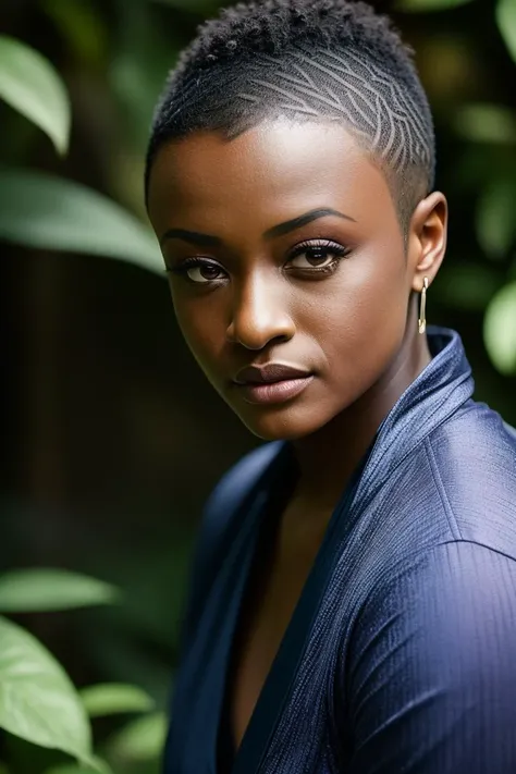beautiful woman (crg00ding-125:.99), shaved hair, ((portrait)), closeup, ((from the waist up)), (( fantastic scenery, garden[::1] :1.2)) , natural skin texture, (( Palazzo jumpsuit :1.2)), 24mm, 4k textures, soft cinematic light, adobe lightroom, photolab, hdr, intricate, elegant, highly detailed, sharp focus, ((((cinematic look)))), soothing tones, insane details, intricate details, hyperdetailed, low contrast, soft cinematic light, exposure blend, hdr, faded, now, ("I've got a bad feeling about this.":1.1)