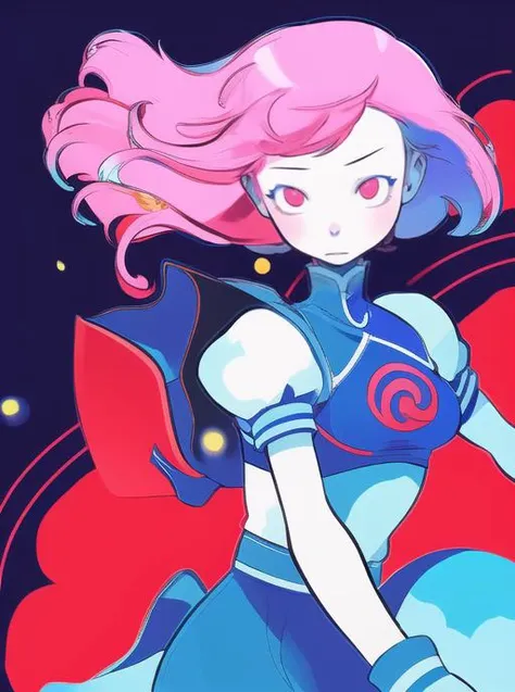 masterpiece, top quality, best quality, highres, 4k, 8k, (1girl),solo,pink hair, big boobs,
,line art,
blurry background,
parted lips,
line art,
floating hair,
dynamic pose,
magic particles,
dust particles,
(wind),
<lora:andrew:1>CelShade