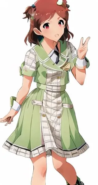 misaki aoba (million live) ,solo,full body,future signature \(costume\),light green clothes, light green hair bow, light green footwear ,<lora:ml_future_signature:1> <lora:Misaki_Aoba:1>