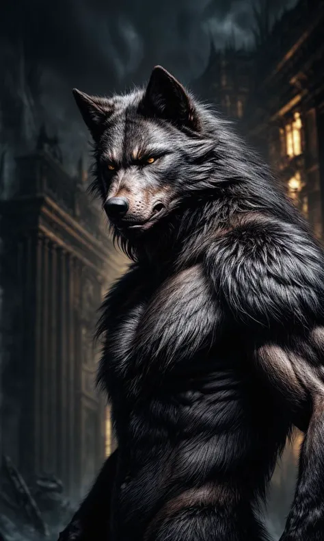 1man, dynamic pose of werewolf from underworld, ultra wide angle, in focus, dark epic background, golden fur design, hyper details, lighting art, cinematic, insane details, intricate details, hyperdetailed, goth, fractal, dark shot, BREAK <lora:difConsistency_photo:0.5>, BREAK <lora:difConsistency_detail:0.8>