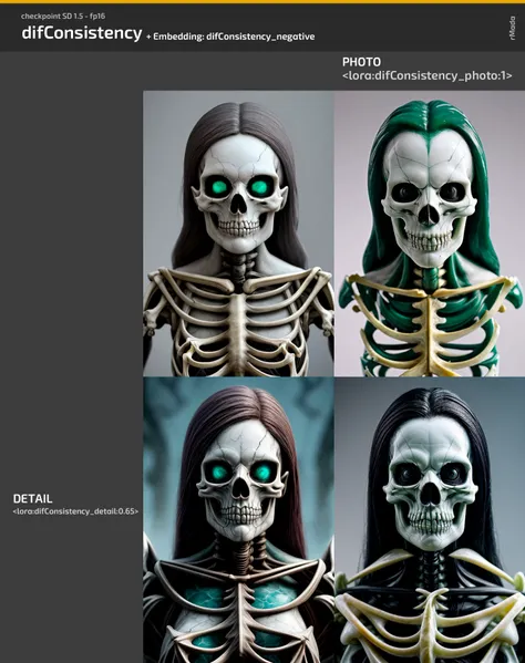 ultra detailed marble and jade sculpture of a female necromancer, skeleton face, volumetric fog, Hyperrealism, breathtaking, ultra realistic, ultra detailed, cyber background, cinematic lighting, highly detailed, breathtaking, photography, stunning environment, wide-angle, <lora:difConsistency_photo:1>, <lora:difConsistency_detail:0.65>