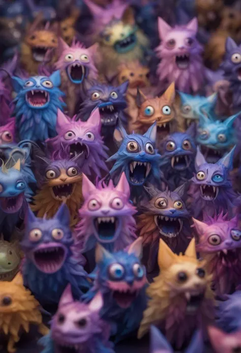 a horde of translucent microscopic cat-like creatures made of tiny tendrils. They look confused, but smile anyway.]

misty, out of focus background
, horror, mysterious, raw photo, origami, elaborate detail, film grain, 35mm, psychedelic, colors, dramatic lighting, glowing eyes, fangs, chiaroscuro,

pink, teal, white, gold,

The Guyver, Parasyte, Witchblade, Claymore, Venom symbiote