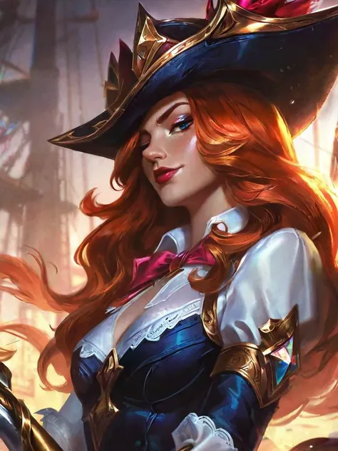 best aesthetic, lolsplashart,MISS FORTUNE   miss fortune, 1girl, upper body,cowboy shot
