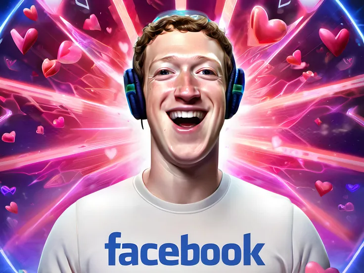 mark zuckerberg, zuckerberg, facebook, social media, likes, scifi, hearts, vr headset, emperor, facebook logo, best aesthetic, lolsplashart, male focus, teeth, glowing,