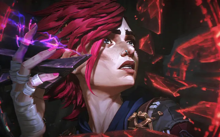 best aesthetic, arcane, vi, 1girl, solo, a woman with red hair