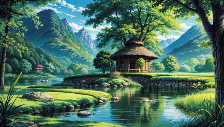 Cute landscape,fairy tale,calm atmosphere,<lora:add_detail:1>,<lora:Ghibli_v4:1>,