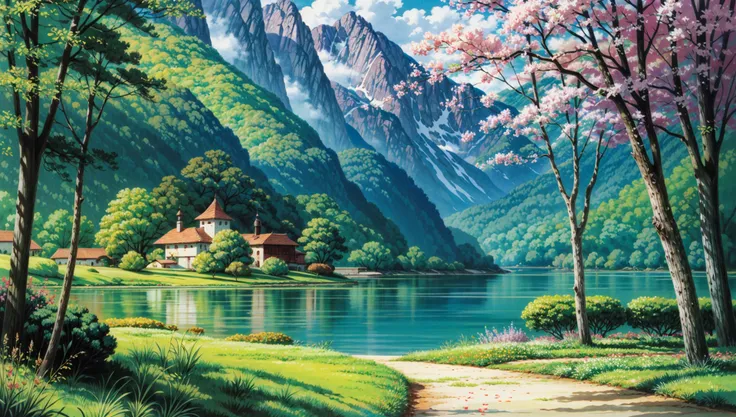 Cute landscape,fairy tale,calm atmosphere,<lora:add_detail:1>,<lora:Ghibli_v4:1>,