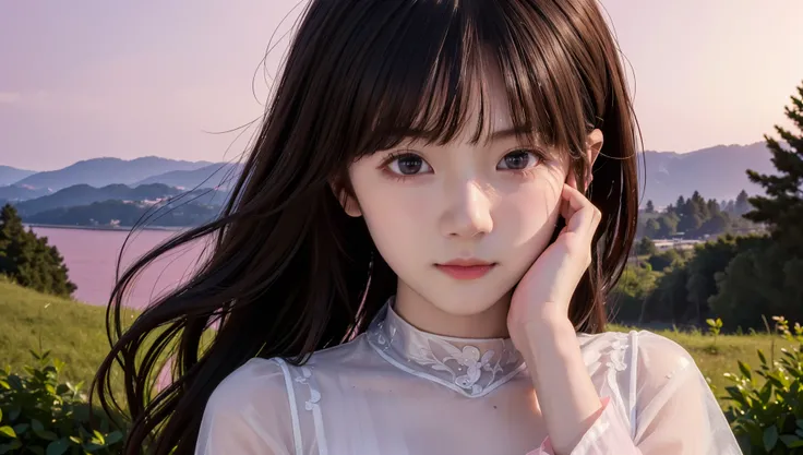 (best quality:1.4),(masterpiece:1.4),(photorealistic:1.4),(ultra high res, raw photo:1.4),(hdr, hyperdetailed:1.2),(8K),Exquisite details and textures,(black long hair:1.4),(1girl:1.2),solo,(brown eyes:1.2),(close up:1.2),(large breasts:1.2),(pink transparent organza elegant long-sleeved dress:1.4),looking at viewer,(arms at sides:1.2),(outdoor:1.2),(wind:1.2),(riverside and forest:1.2),<lora:depth_of_field_slider_v1:10>,<lora:lip_slider_v21:-3>,<lora:skin_slider_v10:0.7>,<lora:FilmVelvia3:0.4>,<lora:FaceSizeAdjuster:-0.5>,<lora:jcly_v1:0.3>,<lora:cute girl mix:0.3>,