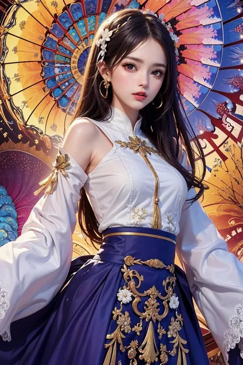 (masterpiece,top quality,best quality,official art,beautiful and aesthetic:1.3),(fractal art:1.3),(1girl),close up,extreme detailed,colorful,highest detailed,(transparent long sleeves:1.2),(summer long skirt:1.2),