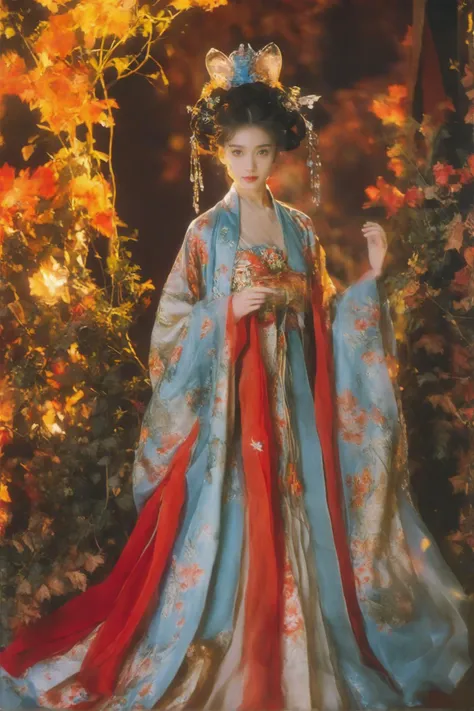 cinematic angle, fisheye, dynamic perspective, wide angle, natural shadow,highest detail,professional depth of field,intricate,aesthetic,subsurface scattering,dynamic angle, film, bokeh, professional, 4k, highly detailed, light depth, dramatic atmospheric lighting,
A Hanfu lady of captivating allure, her beauty is both human and otherworldly, with eyes that hold the mystery of the fox spirit she embodies. She is draped in a Hanfu of rich vermilion, the fabric a canvas of the night's crimson moon, its patterns a dance of fire and shadow. The gown is adorned with fox motifs and trailing flames, each stitch a story of her immortal charm. Her hair, a cascade of fiery red locks, is styled with a headpiece of golden fox tails and a crescent moon, a crown that whispers of her seductive and mystical essence.
vibrant color palette, elegant, highly detailed, extremely detailed, professional focus, beautiful, real, cinematic, strange, great, epic, artistic, exquisite atmosphere, perfect, full, quiet, calm, amazing, creative. digital artwork, illustrative, painterly, matte painting, highly detailed, incredible quality, intricate detail, flowing, heroic, brilliant, awesome, symmetry, focused, intense, majestic, attractive, bright, colorful, best, spectacular, fine, polished, iconic, rich deep colors, ambient background, pristine, magical, outstanding, singular. vibrant, edgy, street art, underground, spray paint effect. flat, large fields of color, minimal, detailed, sharp, clear, crisp, glowing, breathtaking, fresh, excellent, pure, wonderful, emotional, cute, confident, pretty, delicate,, decorative, lovely, spiritual, shiny, magnificent, elaborate, fantastic, fancy, illuminated, peaceful, relaxed, astonishing