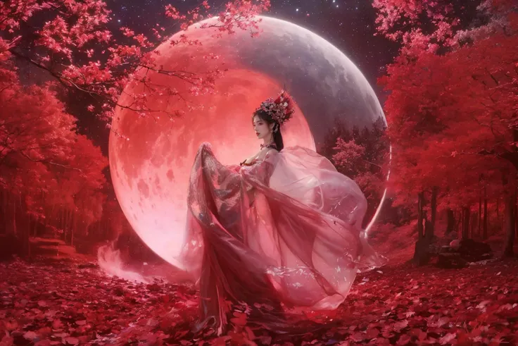 Symmetrical art
Double Exposure Style, Volumetric Lighting, leaning forward,light depth, dramatic atmospheric lighting, Volumetric Lighting, double image ghost effect, image combination, double exposure style
(realistic, photorealistic),
red moon, blood-red sky, eerie glow, silhouettes, towering mountains, ancient ruins, mystical atmosphere, crimson hue, dramatic shadows, lunar eclipse, celestial phenomenon, ethereal beauty, haunting landscape, lunar eclipse, stars shimmering, dark forest, eerie calm, surreal world, enchanting, mysterious, awe-inspiring, otherworldly, captivating, surreal ambiance
nine-tailed fox, enchanting, seductive, flowing crimson hair, piercing amber eyes, delicate features, fox-like ears, flawless porcelain skin, alluring smile, slender figure, elegant posture, crimson lips, ornate headdress, mystical aura, bewitching charm, captivating presence, otherworldly allure
(pink and red:1.2)
(Glowing ambiance, enchanting radiance, luminous lighting, ethereal atmosphere, mesmerizing glow, evocative hues, captivating coloration, dramatic lighting, enchanting aura), ((moon:1)), (masterpiece, top quality, best quality, official art, beautiful and aesthetic:1.2), extreme detailed,(joshua middleton comic cover art:1.2), (Action painting:1.3),(concretism:1.3),theater dance scene,(hypermaximalistic:1.5),colorful,highest detailed,