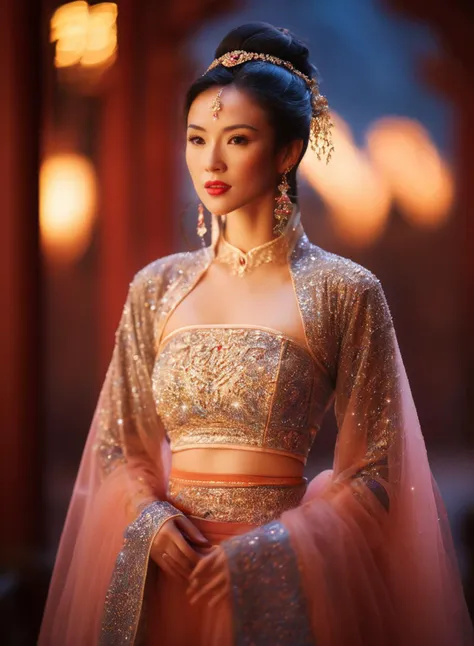 cinematic film still best quality,ultra hires,sidelight,(sharp focus:1.2),intricate texture,eye focus,Cinematic Lighting,Volumetric Lighting,covered nipples,
blush,
eye-contact,rim light,<lora:zzy_SDXL_1_:1>,hyper_galaxy,starry_sky,the background is guanghan palace,cowboy_shot,looking_at_viewer,banquet, . shallow depth of field, vignette, highly detailed, high budget, bokeh, cinemascope, moody, epic, gorgeous, film grain, grainy