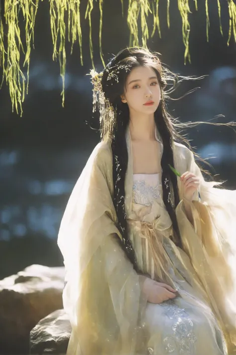 cinematic angle, fisheye, dynamic perspective, wide angle, natural shadow,highest detail,professional depth of field,intricate,aesthetic,subsurface scattering,dynamic angle, film, bokeh, professional, 4k, highly detailed, light depth, dramatic atmospheric lighting,
A Hanfu muse, a figure of tranquil beauty, stands beside a brook lined with weeping willows, her presence a soothing balm to the soul. She is enveloped in a Hanfu of soft, watercolor silk, the fabric a whisper of the brook's gentle flow, its patterns a delicate dance of willow leaves and flowing water. The gown, with its fluid lines and subtle sheen, is a testament to the craftsmanship and the serene grace of traditional attire. Her hair, a cascade of silken locks, is adorned with a headpiece of willow branches and freshwater pearls, a crown that captures the essence of her peaceful and refined spirit.
vibrant color palette, elegant, highly detailed, extremely detailed, professional focus, beautiful, real, cinematic, strange, great, epic, artistic, exquisite atmosphere, perfect, full, quiet, calm, amazing, creative. digital artwork, illustrative, painterly, matte painting, highly detailed, incredible quality, intricate detail, flowing, heroic, brilliant, awesome, symmetry, focused, intense, majestic, attractive, bright, colorful, best, spectacular, fine, polished, iconic, rich deep colors, ambient background, pristine, magical, outstanding, singular. vibrant, edgy, street art, underground, spray paint effect. flat, large fields of color, minimal, detailed, sharp, clear, crisp, glowing, breathtaking, fresh, excellent, pure, wonderful, emotional, cute, confident, pretty, delicate,, decorative, lovely, spiritual, shiny, magnificent, elaborate, fantastic, fancy, illuminated, peaceful, relaxed, astonishing