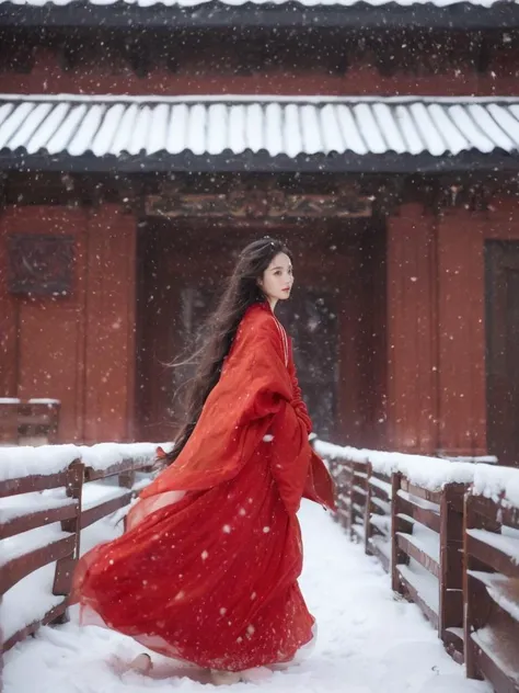 (looking back:1.1),dusk,sunlight,sunset,upper body,from side,dutch angle,wide shot,east asian architecture on both sides of the girl,
Best quality,(masterpiece:1.2),cinematic photo, 1girl,A beautiful girl in red hanfu,in the wind and snow,long hair blown by the wind,snow in the sky,snowing,snowy day,in winter,motion blur,(sad:1.1),(tears:1.1),full body,35mm photograph,night,white and red theme,dreamy atmosphere, soft lighting, subtle lens flare, enchanting ambiance, tranquil, winter wonderland, mystic, picturesque, magical, painterly, otherworldly, hazy, ethereal snowflakes trending on artstation,