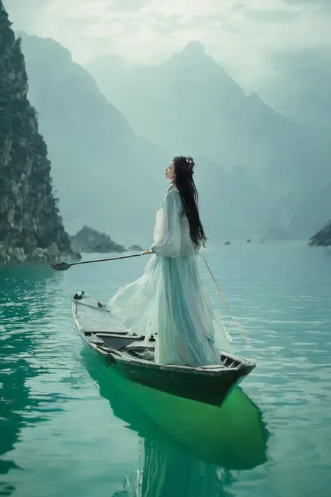 symmetry,Mountains and water are on both sides of the girlï¼(boating)
Double Exposure Style, Volumetric Lighting, leaning forward,light depth, dramatic atmospheric lighting, Volumetric Lighting, double image ghost effect, image combination, double exposure style
realistic,photo_(medium),reality,huge filesize,wallpaper,masterpiece,best quality,cinematic lighting,natural shadow,highest detail,professional photography,detailed background,depth of field,insane details,intricate,aesthetic,subsurface scattering,dynamic angle,fisheye,
New Chinese Art style,dusk,(boating),(lake),mountain, fog, green from below, 1girl, solo, long hair, black hair, hair ornament, long sleeves, (upper body), jewelry,detailed, <lora:New Chinese Art Style XL:0.6>
Mountain crossing, Dream entry, Island embrace, Love's blossoming, Eternal slumber, Altered conclusion, Dreamy ocean dive, Memories of journeys, Embracing by the sea, Endless dreaming, Sea voyage, Love's awakening, Forever asleep, Transformed ending, Oceanic reverie, Mountain memories, Island's embrace, Unending dream, Sea's depths, Recollection's embrace.