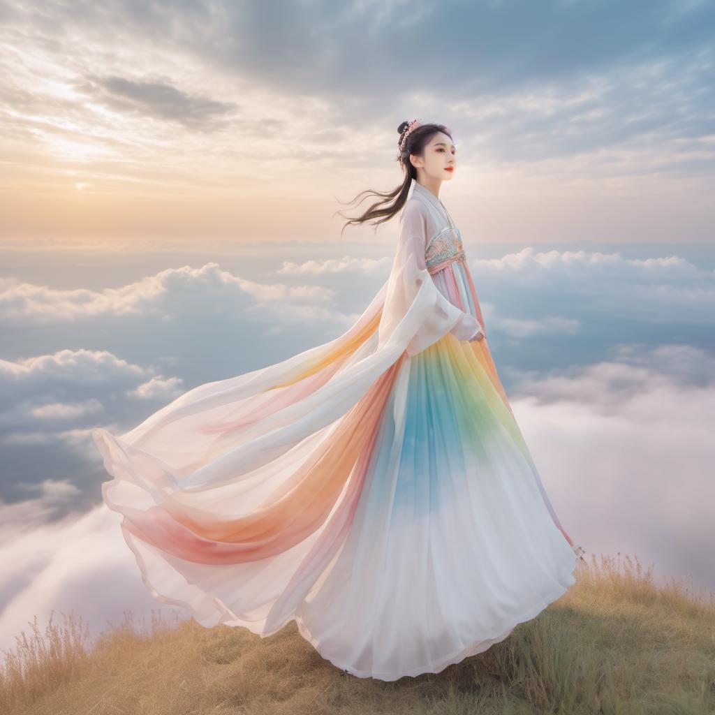 A woman in a long dress standing on top of a hill - SeaArt AI