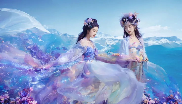highres, 8k, absurdres
1girl, moon, ocean, flower, Mountain crossing, Dream entry, Island embrace, Love's blossoming, Eternal slumber, Altered conclusion, Dreamy ocean dive, Memories of journeys, Embracing by the sea, Endless dreaming, Sea voyage, Love's awakening, Forever asleep, Transformed ending, Oceanic reverie, Mountain memories, Island's embrace, Unending dream, Sea's depths, Recollection's embrace.
The girl is wearing a colorful headdress adorned with the crystals and gems , a Hanfu made up of colorful flowers. The colorful {wind|water magic|grass|crystals|particles|sparkles|flower} around her form a circle {wind|water magic|grass|crystals|particles|sparkles|flower} surround her like waves,
(blue and purple:1.2)<lora:MengX_girl_Mix_v30:0.4> <lora:zhongfenghua:0.15> <lora:add_detail:-1>